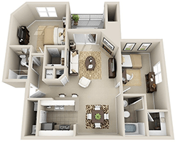 Floor plan for 2 beds, 2 baths, 950 sqft